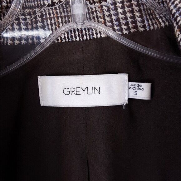 GREYLIN Blazer Womens Small Tan Check Lined One Button Single Vent Workwear - Picture 2 of 8